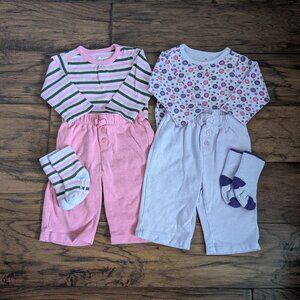 Old Navy matching long sleeve onesie and pants sets pink purple 0-3 months